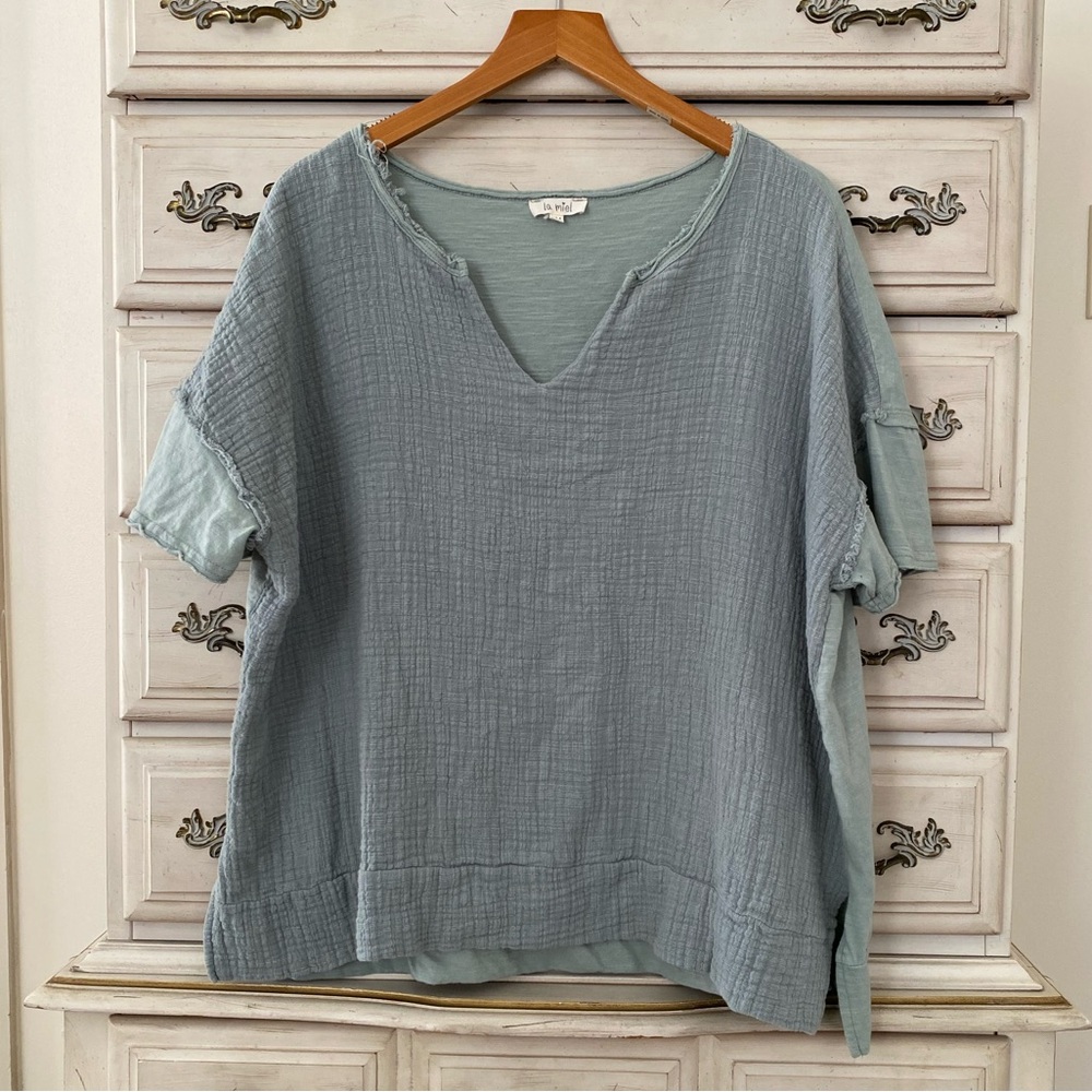 Vici Seafoam Cotton Contrast Top